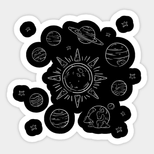 Hand Drawn Planet In Dark Space Awesome Large Planets Sticker